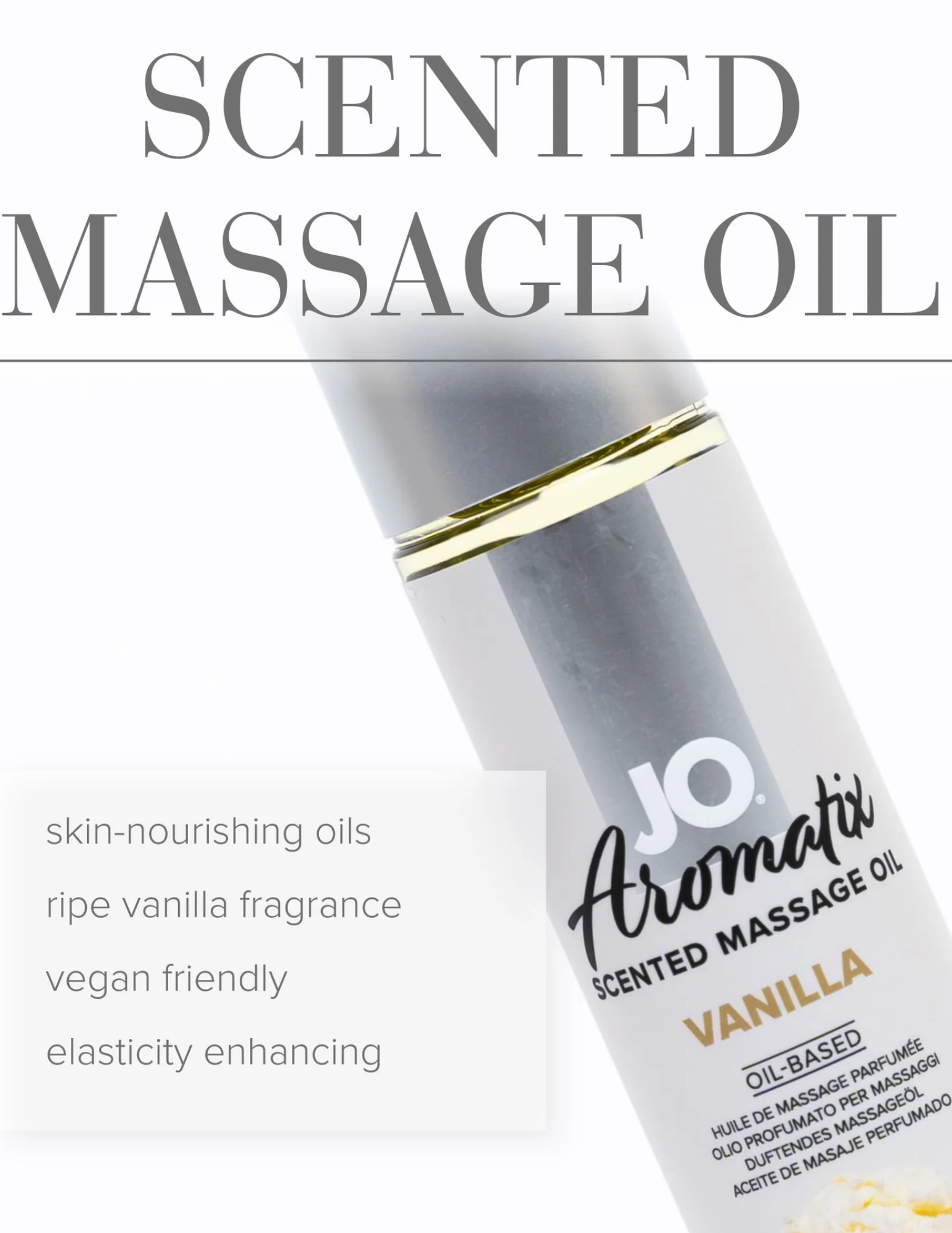 Ad for the System JO Aromatix Vanilla scented massage oil.