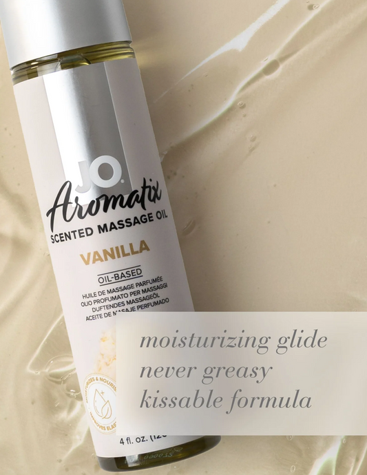 Ad for System JO Aromatix Vanilla scented massage oil.
