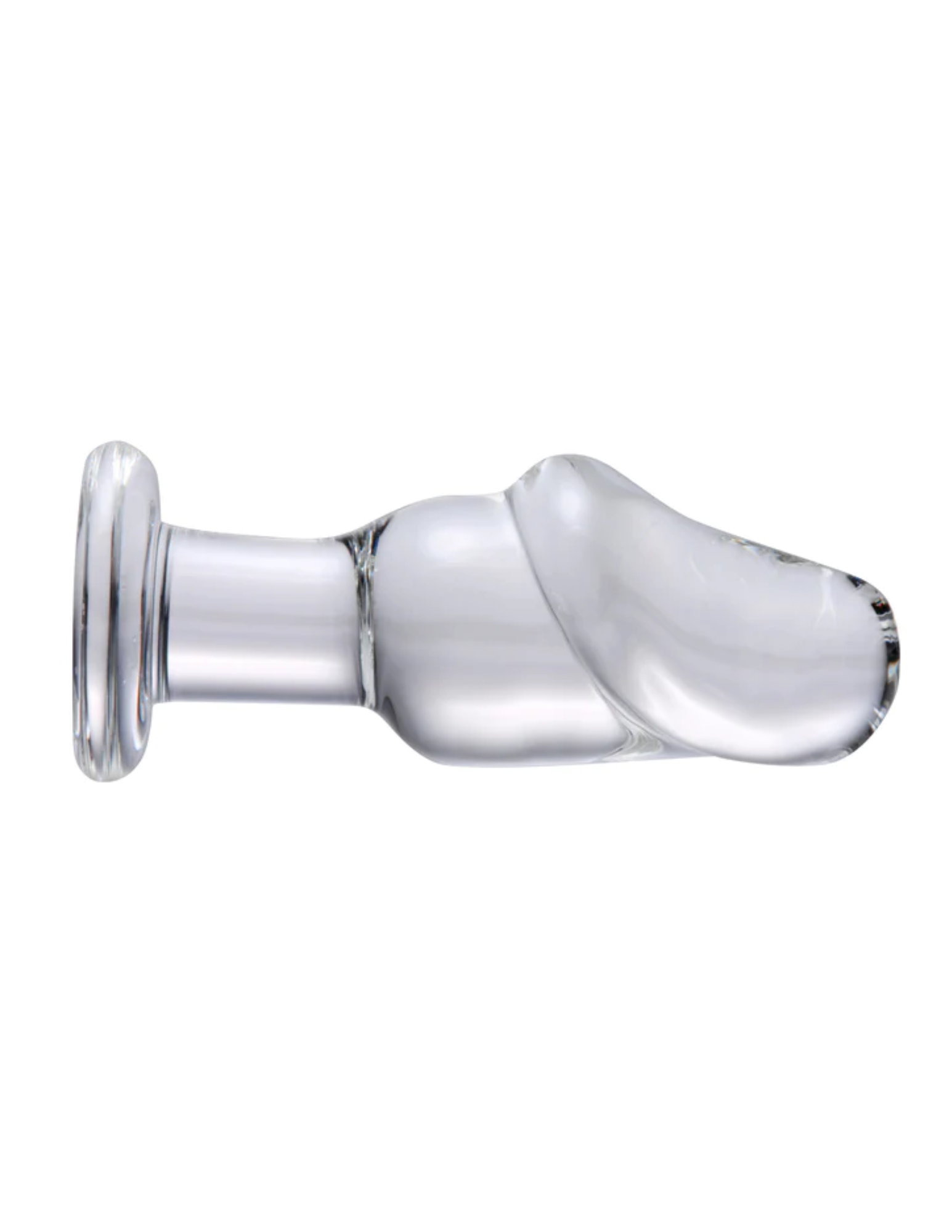 Side view of the Asvini Glass Penis Anal Plug from XR Brands.