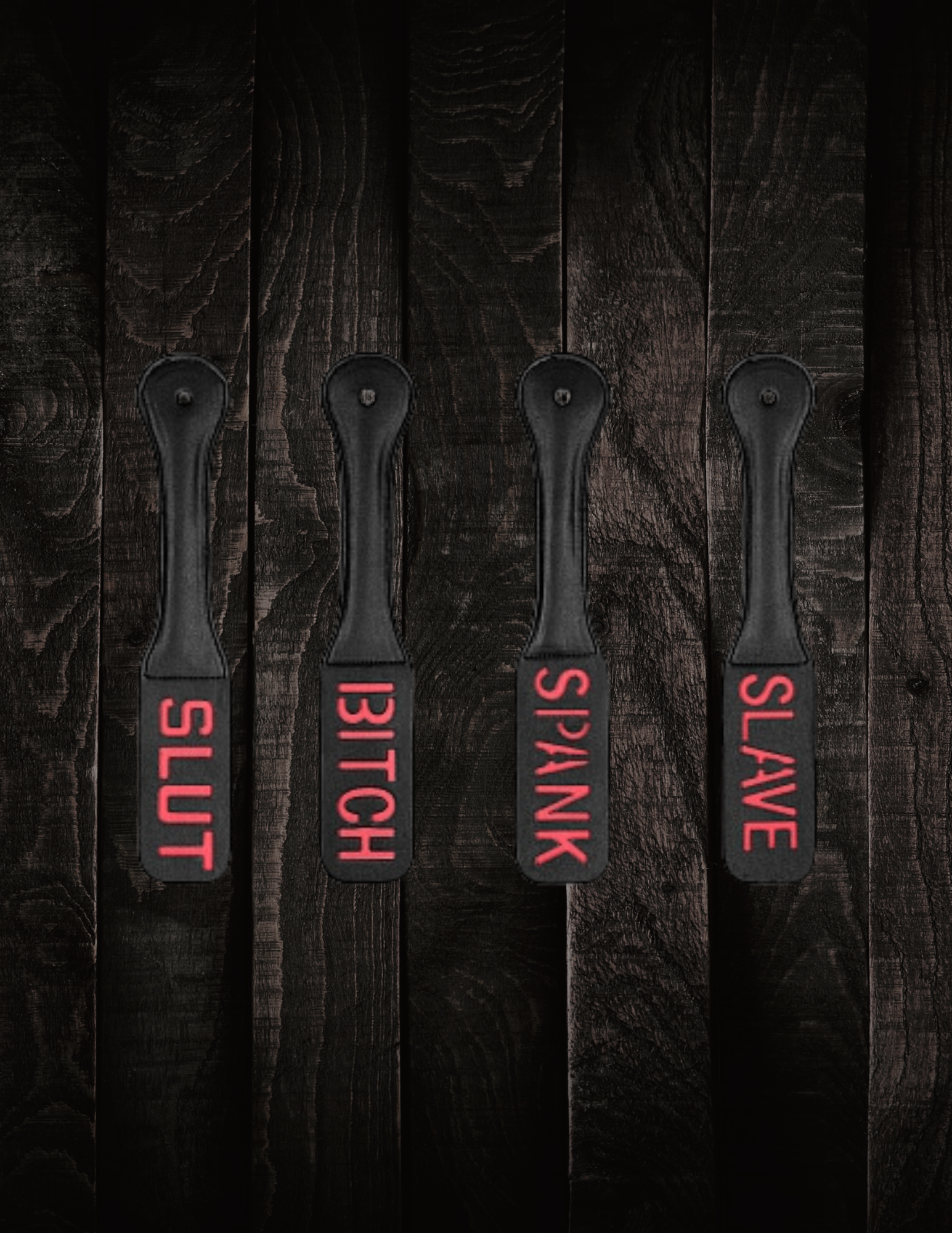 Group images of the Ouch! Bonded Leather Paddles from Shots.