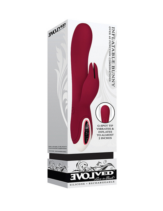 Inflatable Bunny Rechargeable Silicone Dual Stimulating Vibrator - Burgundy