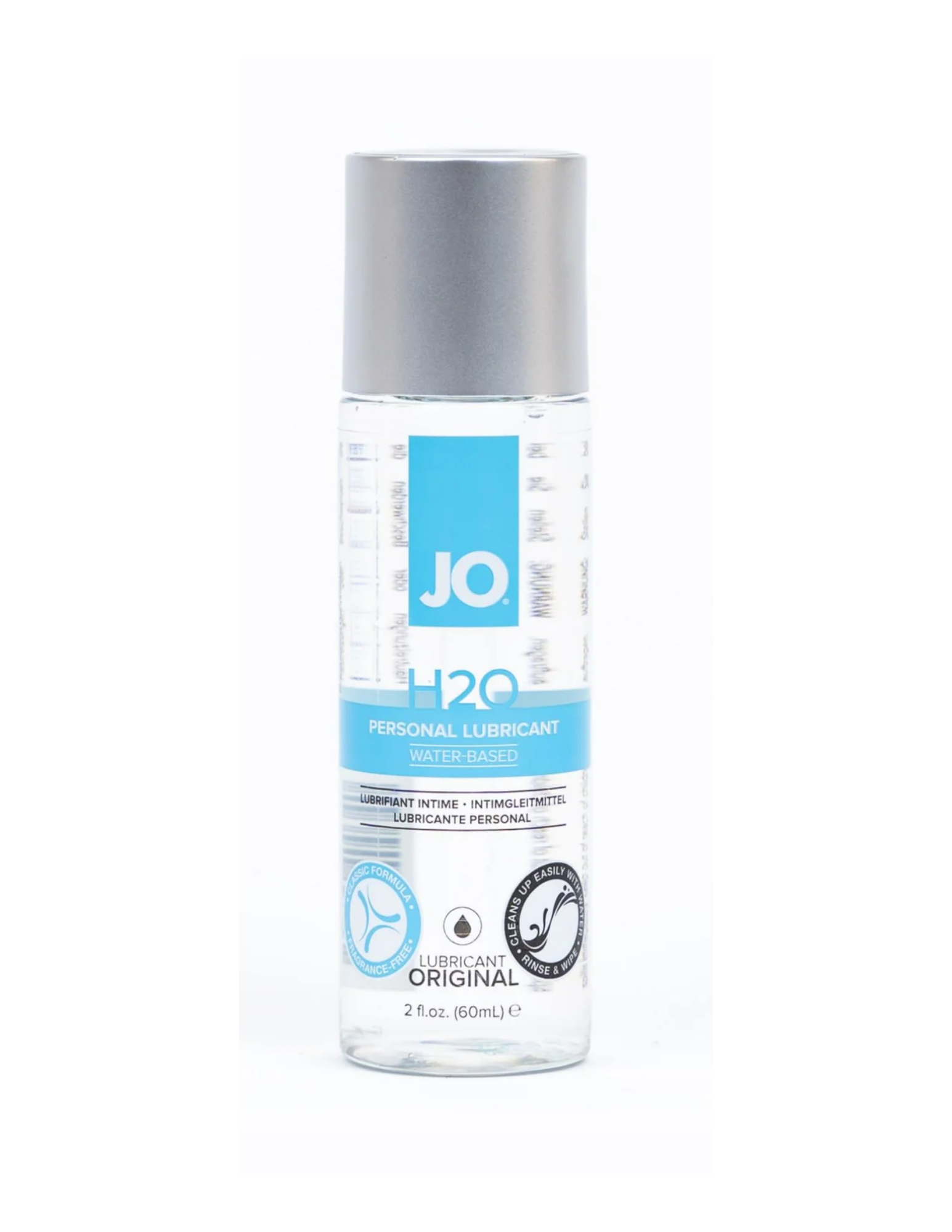 Front of the bottle of water-based lubricant by System JO, 2oz.