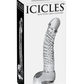 Photo of the front of the box for the Icicles No. 61 Textured Glass G-Spot Dildo w/ Balls from Pipedreams (clear).