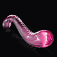 Front angled view of the Icicles No. 69 Textured G-Spot Glass Probe from Pipedreams (pink) shows its prominent G-spot head for maximum pleasure.