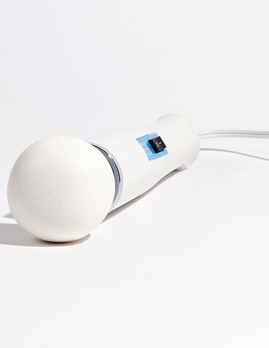 Photo shows a close-up of the textured head of the Hitachi Magic Wand Original Massager.