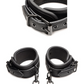 Image features the wrist cuffs and their buckles from the Master of Kink PU Leather Deluxe Bondage Set by Master Series and XR Brands.