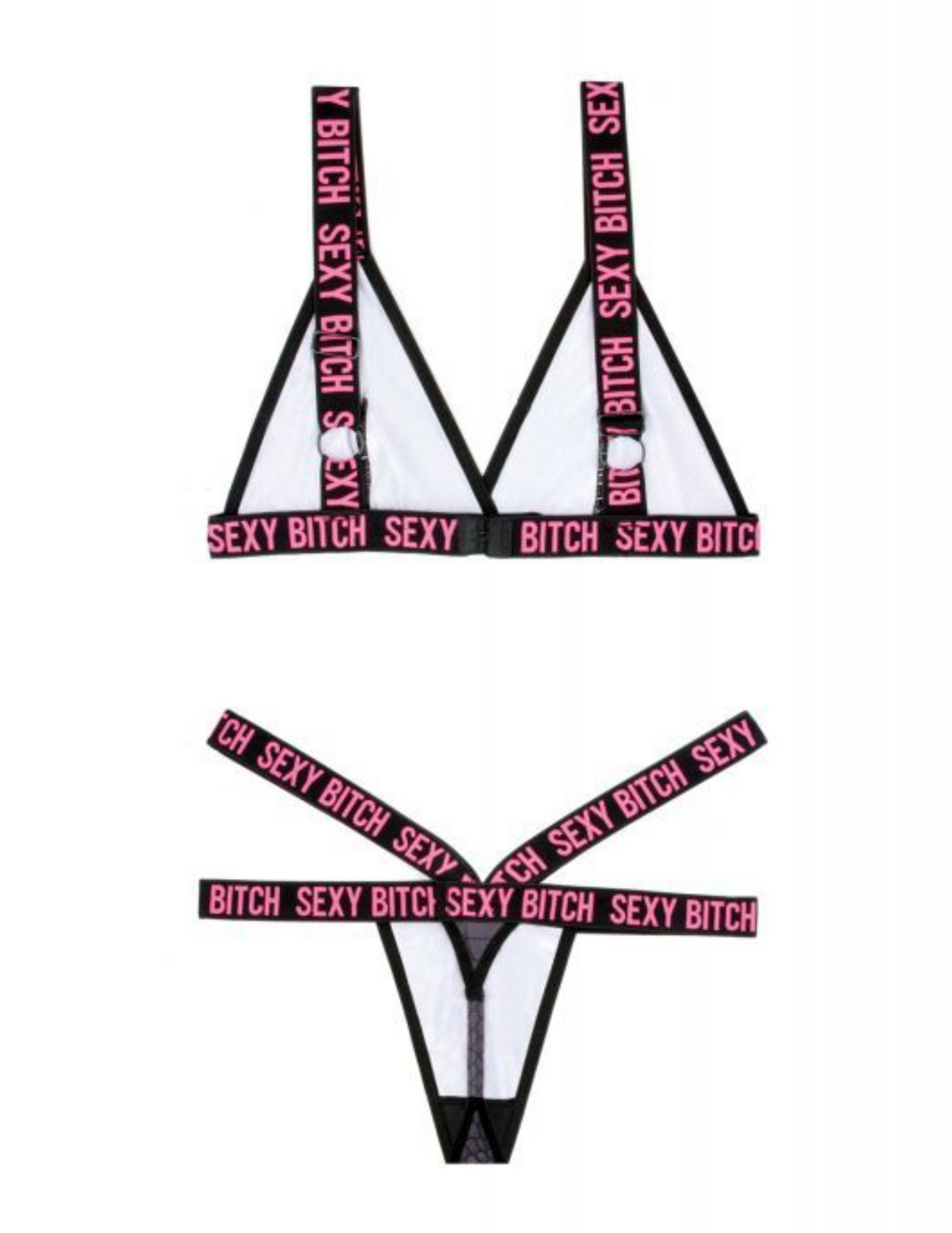 Vibes - Sexy Bitch Bralette and Strappy Panty - Black/Pink - S/M, M/L, L/XL