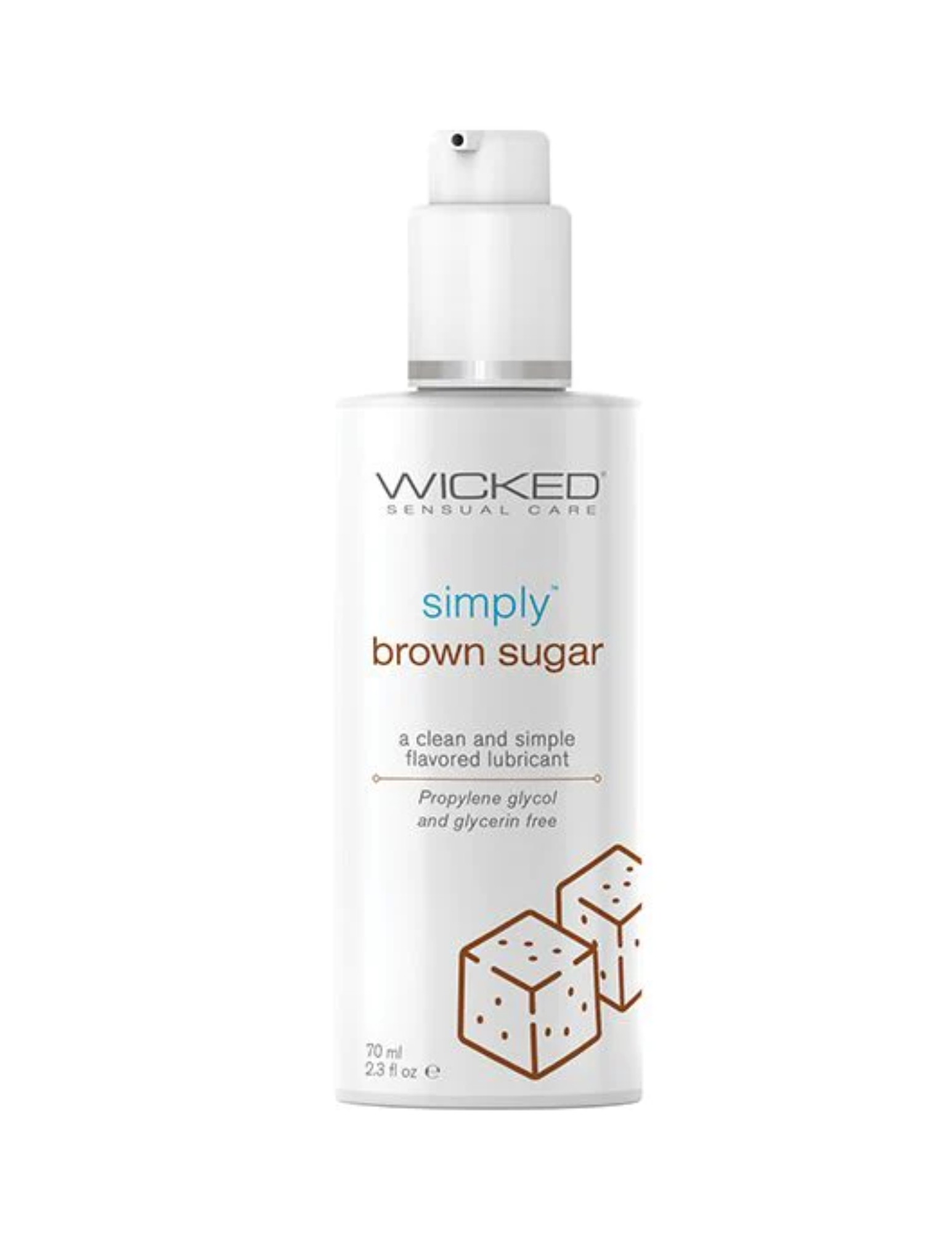 Photo of the bottle of Simply Water Based Flavored Lubricant from Wicked Sensual Care (2.3oz) Brown Sugar.