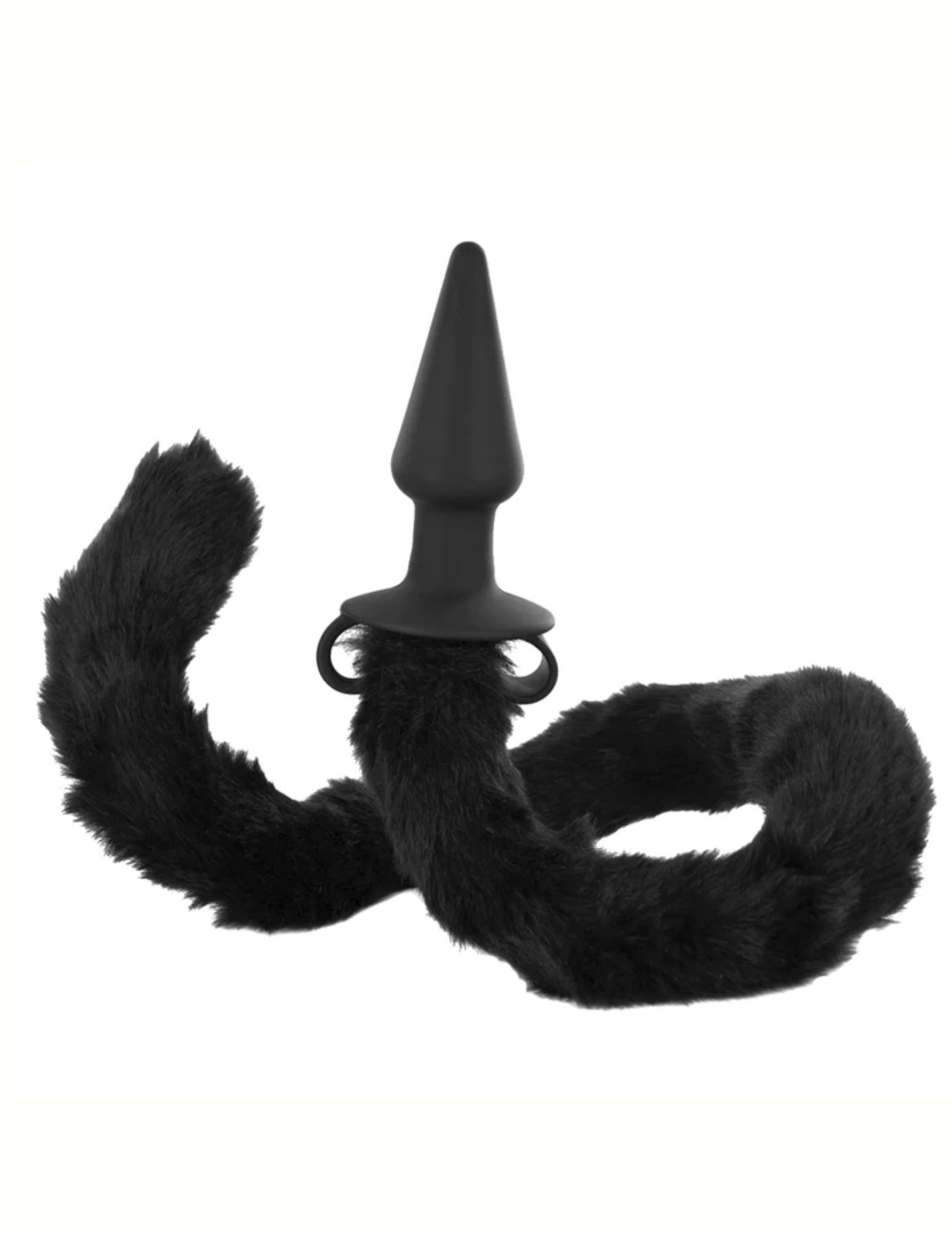 Close-up of the plug portion of the Bad Kitty Tail from XR Brands (black).