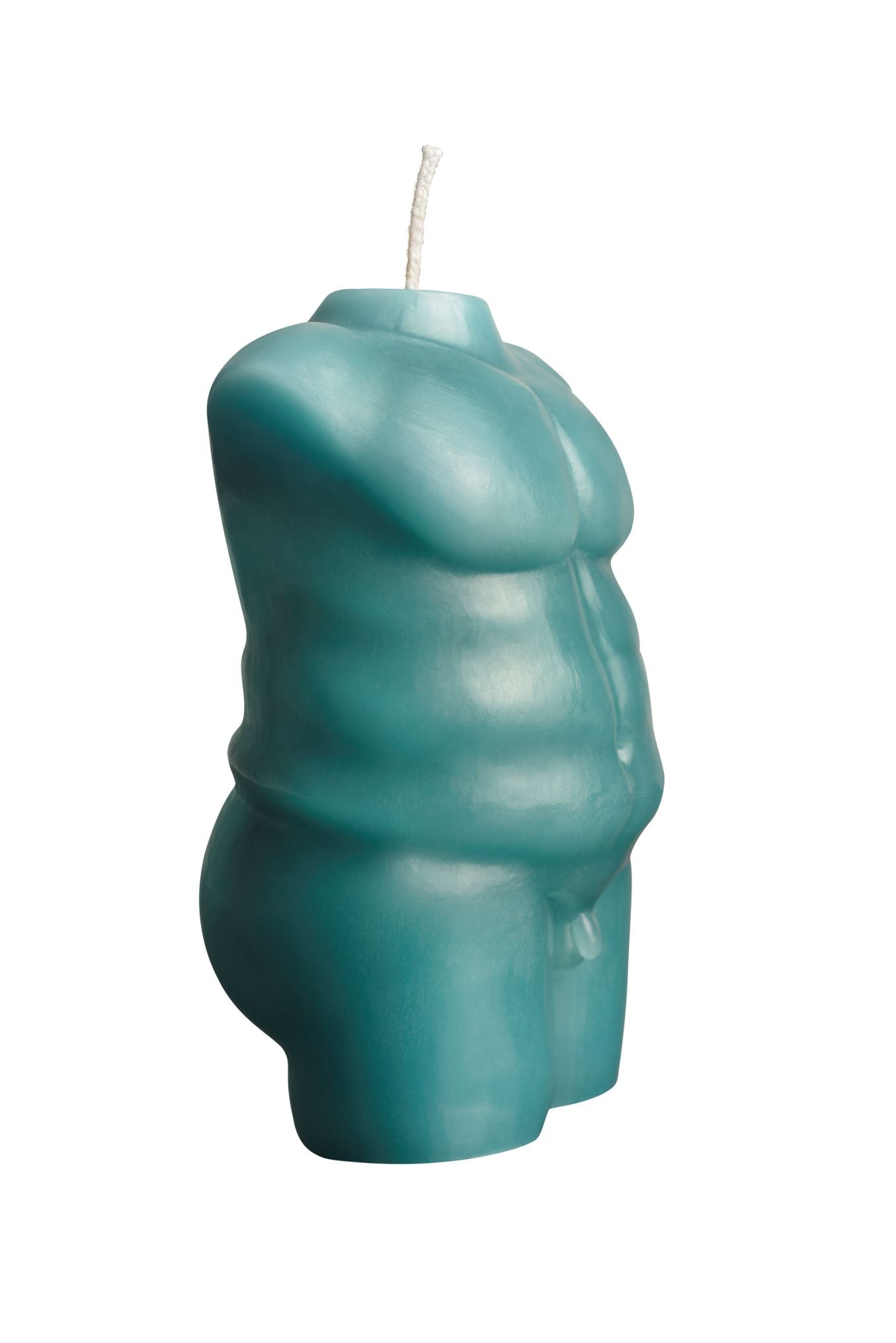 Side view of the LaCire Torso Candle from Sportsheets (form 2/green) male form with its natural curves and muscle tone.
