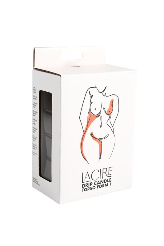Photo of the side angle of the box for the LaCire Torso Candle from Sportsheets (form 1/orange).
