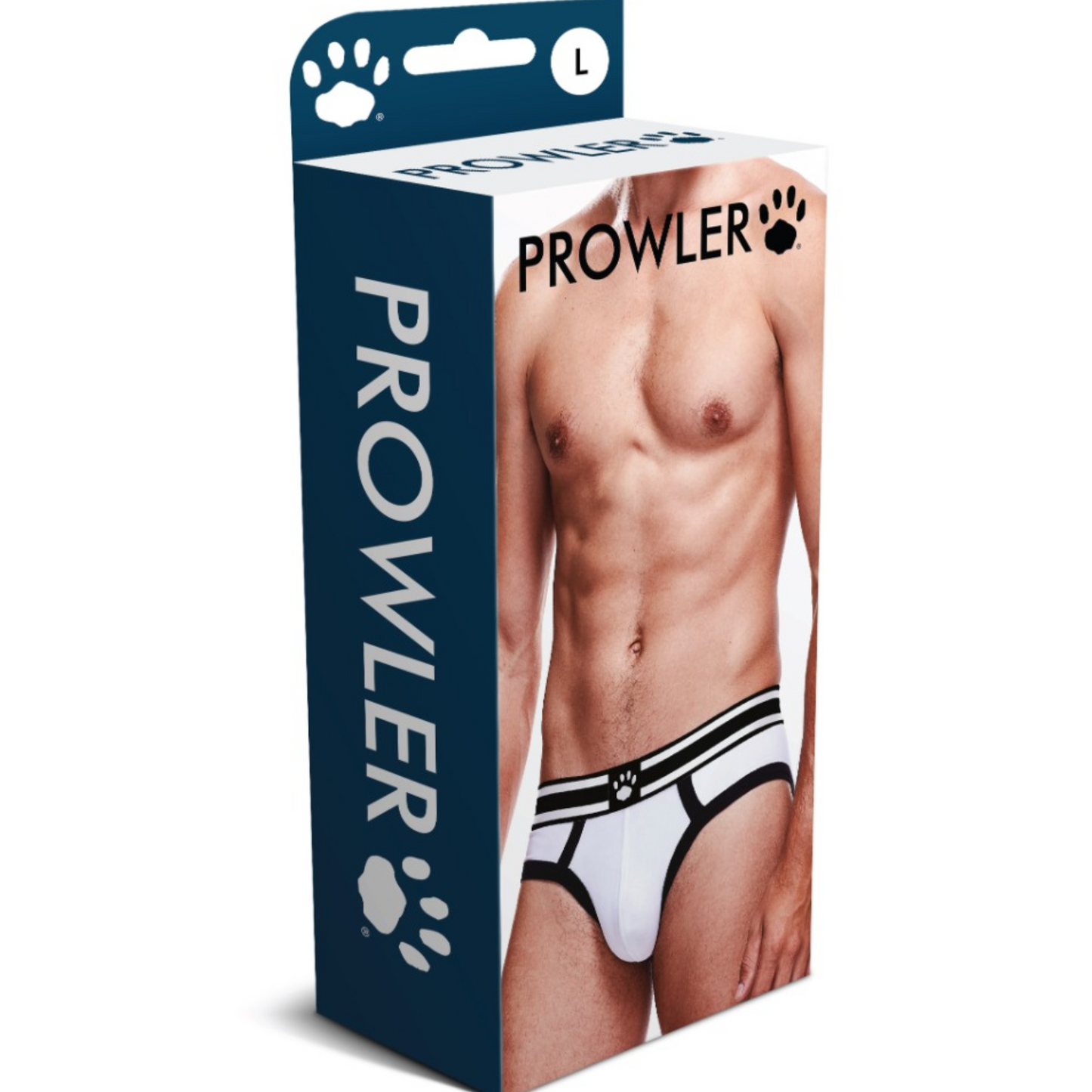 Photo of the box of Prowler Briefs (white/black).
