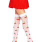 Leg Avenue sheer polka dot thigh highs with cherry accents. Front view. White.