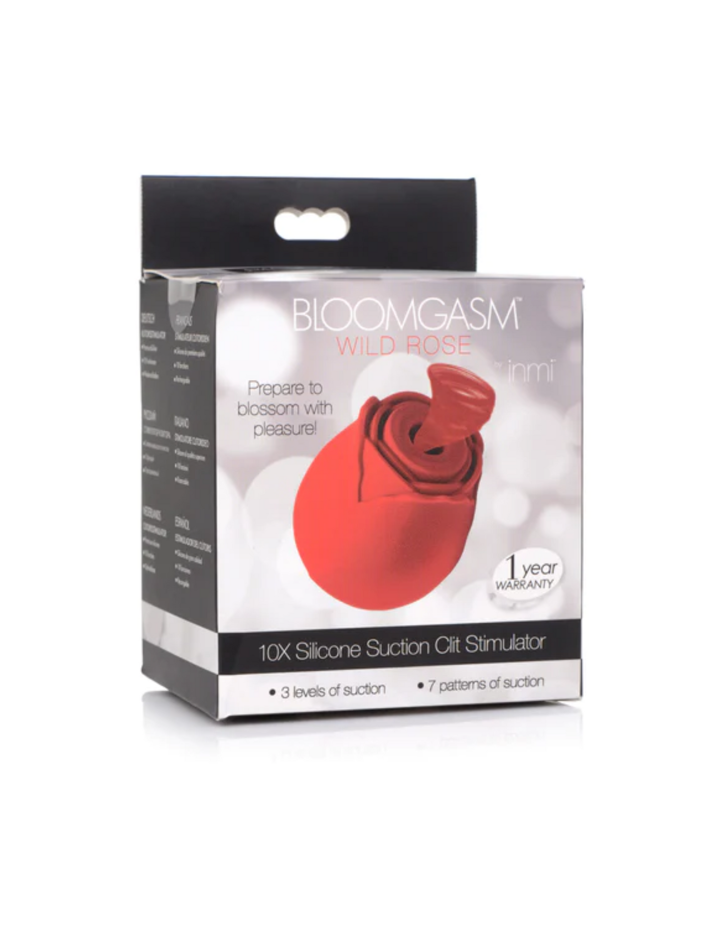 Bloomgasm Wild Rose 10X Silicone Suction Clit Stimulator (red) in package.