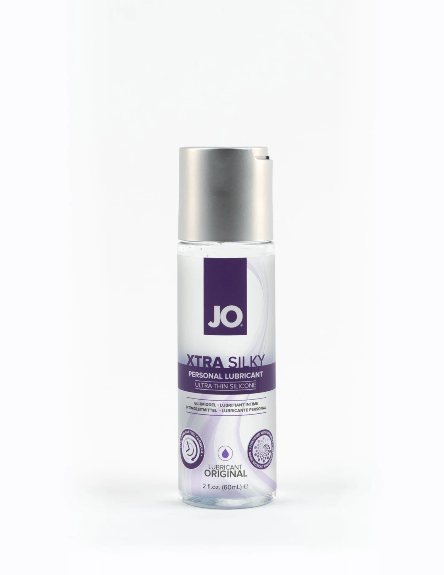 Photo of the front of the bottle of JO Xtra Silky Thin Silicone Lubricant, 2oz.