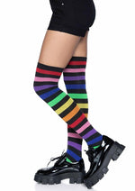 Load image into Gallery viewer, Acrylic Rainbow Stripe Thigh High Socks