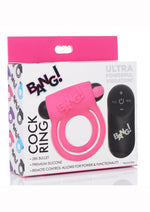Load image into Gallery viewer, Bang! Silicone Rechargeable Cock Ring and Bullet with Remote Control - Pink