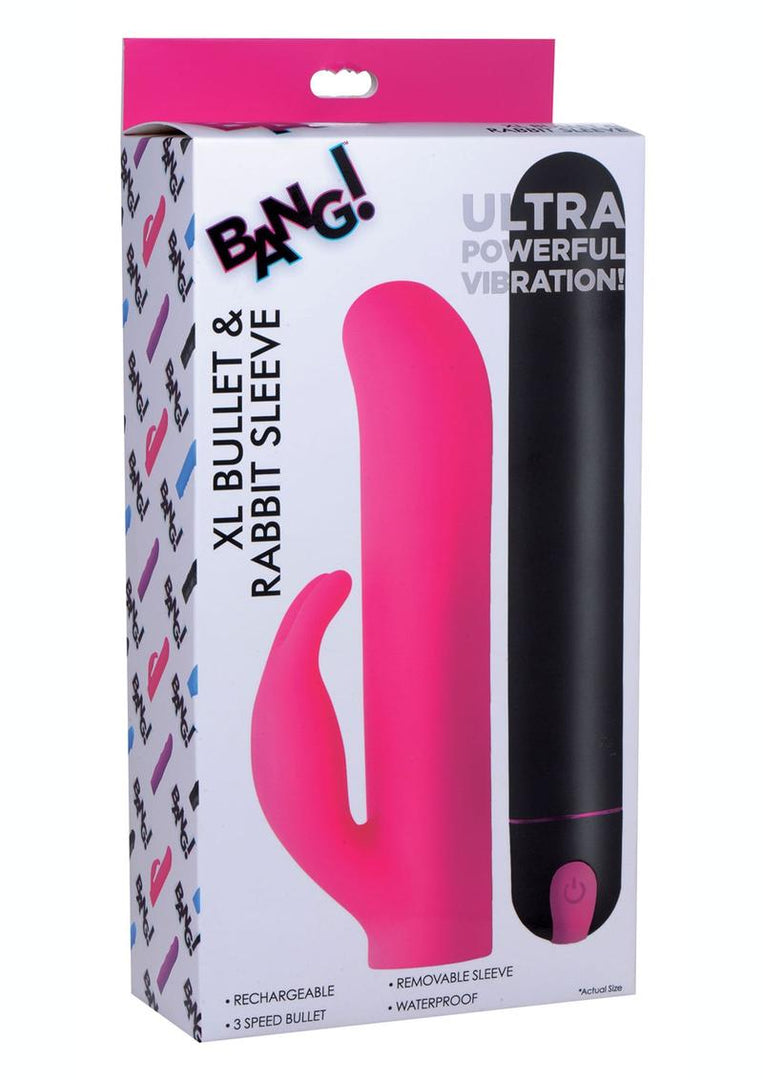 Bang! XL Bullet and Rabbit Silicone Sleeve - Pink - Set