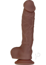 Load image into Gallery viewer, Big Shot Rechargeable Silicone Vibrating Squirting Dong with Balls - Chocolate - 8in