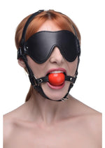 Load image into Gallery viewer, Blindfold Harness with Ball Gag - Black/Red