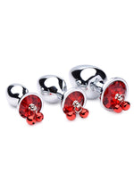 Load image into Gallery viewer, Booty Sparks Gemstones Red Jasper with Bells Anal Plug - Red/Silver - 3 Pieces/Set
