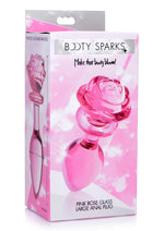 Load image into Gallery viewer, Booty Sparks Pink Rose Glass Anal Plug - Pink - Large