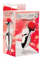 Load image into Gallery viewer, Booty Sparks Rose Anal Plug - Metal/Red/Silver - Medium
