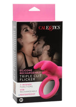 Load image into Gallery viewer, Calexotics Silicone Rechargeable Triple Clit Flicker Cock Ring - Pink