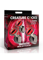 Load image into Gallery viewer, Creature Cocks Red Eye Metal Butt Plug - Black/Metal/Red - 3 Piece/Set