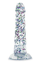 Load image into Gallery viewer, Glittergasm Swirl Clear Dildo with Suction Cup - Blue/Purple/Violet Glitter - Blue/Purple