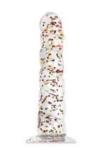 Load image into Gallery viewer, Glittergasm Swirl Clear Dildo with Suction Cup - Orange/Red/Golden Glitter - Gold/Orange/Red