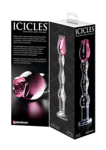 Load image into Gallery viewer, Icicles No. 12 Beaded Flower Glass Dildo - Clear/Pink - 7.25in