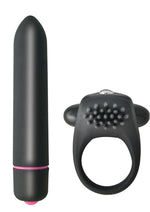 Load image into Gallery viewer, Intense Silicone Vibrating Cock Ring and Bullet - Black - Set