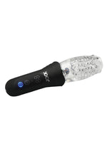 Load image into Gallery viewer, Jock Spinning, Thrusting, and Vibrating Rechargeable Masturbator - Black/Clear