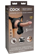 Load image into Gallery viewer, King Cock Elite Ultimate Vibrating Rechargeable Silicone Body Dock Kit with Vibrating Crown Jewels and Remote Control Dildo - Black/Vanilla - 8in