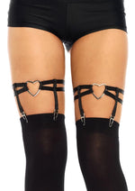 Load image into Gallery viewer, Leg Avenue Dual Strap Elastic Garter Suspender with Heart - Black - One Size