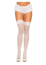 Load image into Gallery viewer, Leg Avenue Stay Up Lace Micro Net Thigh Highs - White - One Size