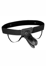Load image into Gallery viewer, Lux Fetish Unisex Vibrating Hollow Double Penetration Strap-On Dildo with Wired Remote Control - Black - 9in