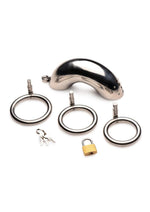 Load image into Gallery viewer, Master Series Locking Stainless Steel Chastity Cage with 3 Rings