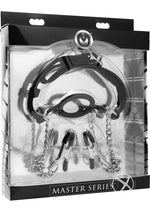 Load image into Gallery viewer, Master Series Mutiny Silicone O-Ring Gag with Nipple Clamps - Black