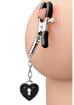 Load image into Gallery viewer, Master Series - Platinum Bound Charmed Heart Padlock Nipple Clamps