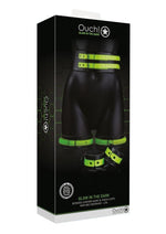 Load image into Gallery viewer, Ouch! Thigh Cuffs with Belt and Handcuffs - Glow In The Dark/Green - Large/XLarge