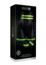 Load image into Gallery viewer, Ouch! Thigh Cuffs with Belt and Handcuffs - Glow In The Dark/Green - Medium/Small