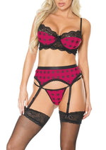Load image into Gallery viewer, Pink Pussycat Plaid Bra, Garter Belt and G-String - Black/Pink - Small