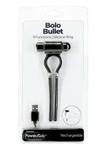 Load image into Gallery viewer, Powerbullet Bolo Bullet Silicone Rechargeable Penis Ring - Black/Silver