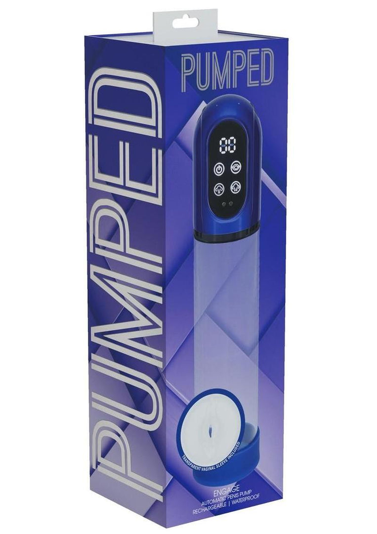 Pumped Engage 6 Function Automatic Rechargeable Penis Pump - Metallic - Blue