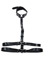 Load image into Gallery viewer, Rouge Female Leather Adjustable Body Harness with Choker - Black/Metal
