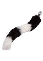 Load image into Gallery viewer, Running Wild Black and White Tail Faux Fur Tail and Metallic Anal Plug