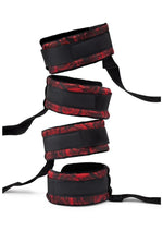 Load image into Gallery viewer, Secret Kisses Rosegasm Bed Restraint Kit with Satin Blindfold - Black/Red