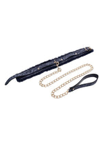 Load image into Gallery viewer, Sex and Mischief Cougar Fur Collar Andamp; Leash - Blue/Gold/Navy
